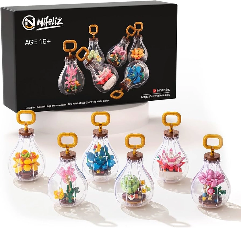 Nifeliz Succulents in Bulbs, Set of 6 Botanical Building Toys as Home Décors and Collections, Wonderful Gift Idea for Adult Plant Lovers (726 Pieces)