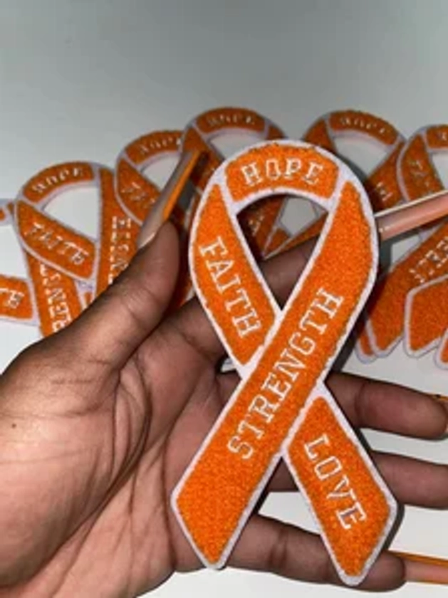 New 1-pc, Leukemia Cancer "Orange Chenille" Awareness Ribbon Patch, 5.5" Iron or Sew-on, Cancer Patch/Applique, Support Ribbon