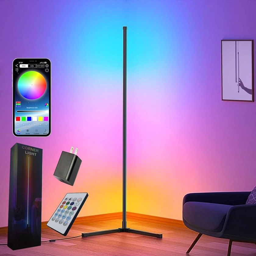 Amazon.co.jp: RGB Color Changing Floor Lamp, Dimmable, Height 60.2 inches (153 cm), LED Corner Light, Indirect Lighting, Adjustment/Speed Adjustable, Japanese Instruction Manual (English Language Not Guaranteed) : Home & Kitchen