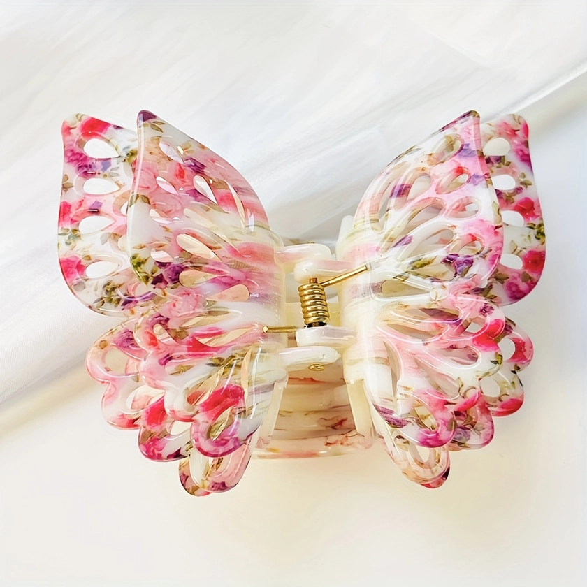 Elegant Hollow Out Colorful Butterfly Shaped Hair Grab Clip Trendy Non Slip Ponytail Holder Vintage Hair Styling Accessories For Women And Girls