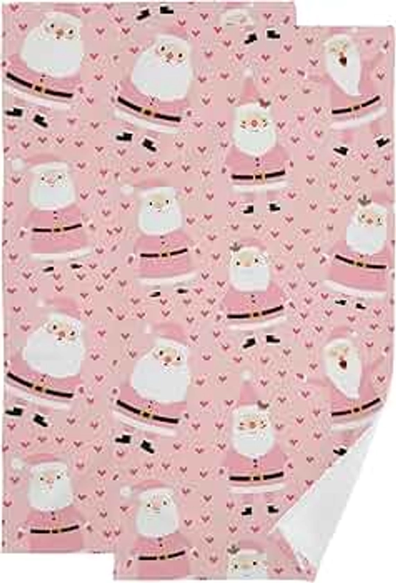 VIGTRO Christmas Pink Santa Hand Towels 2 Pack, Ultra Soft and Highly Absorbent, Cute Kriss Kringle Decorative Fingertip Towel for Home, Bathroom, Kitchen