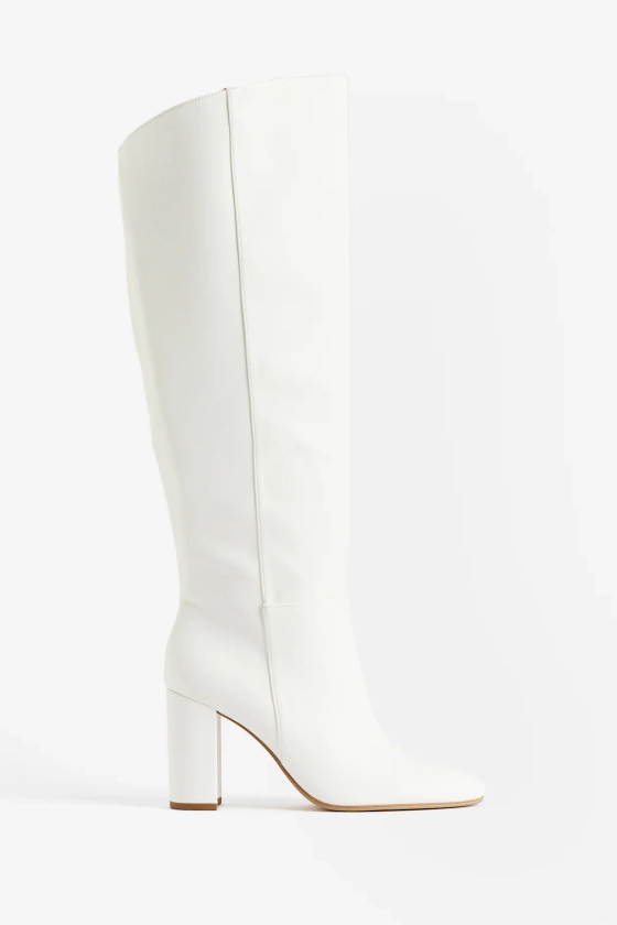 Bottes à talon de hauteur genou - Talon haut - Blanc - FEMME | H&M FR