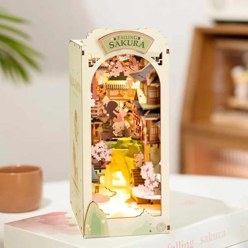 ROWOOD DIY Book Nook Kit | Puzzle 3D Serre Livres en Bois | Maison Miniature avec Lumière LED, Jeux pour Adultes à Construire - Falling Sakura : Amazon.fr: Jeux et Jouets