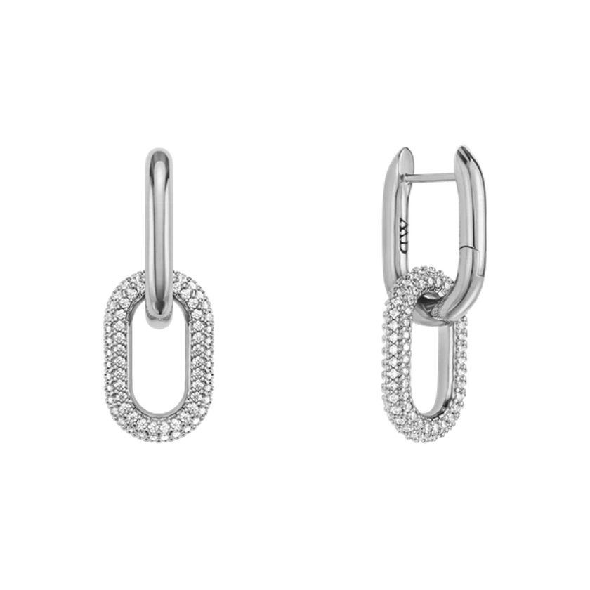 Crystal Link Earrings Silver
