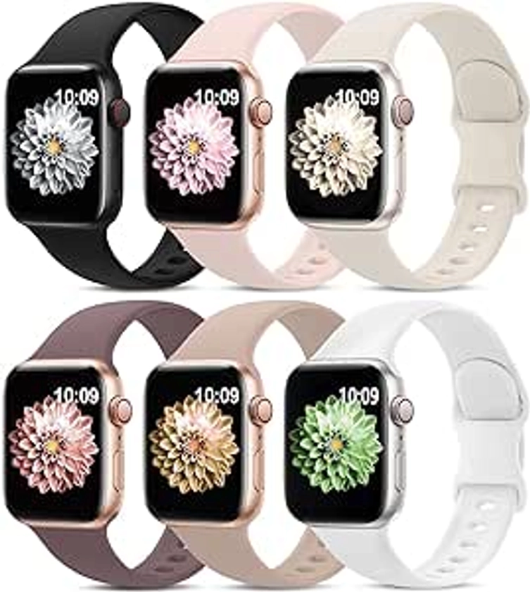 Amazon.com: 6 Pack Sport Bands Compatible with Apple Watch Band 38mm 40mm 41mm 42mm 44mm 45mm 49mm,Soft Silicone Waterproof Strap Compatible with iWatch Apple Watch Series 9 Ultra 8 7 6 5 4 3 2 1 SE Women Men : Cell Phones & Accessories