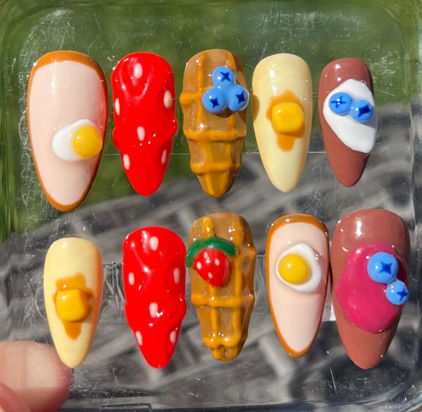 Custom 3D Breakfast Press on Nails, Summer Time Nails, Food Nails, 3D Art Nails, Long Lasting Press Ons,breakfast Food Nails, Y2k Nails - Etsy