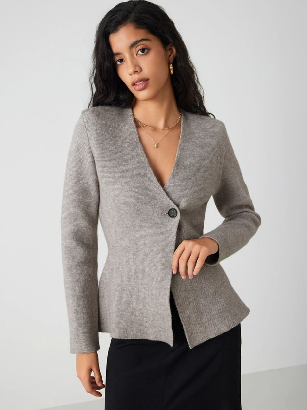 Cardigan Bouton Uni Col V en Maille