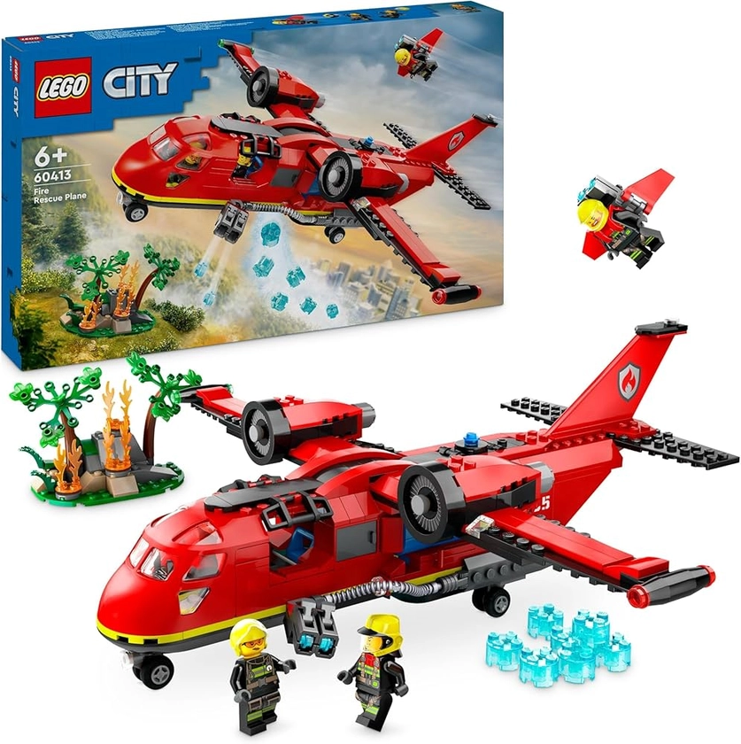 LEGO City L’Avion de Sauvetage des Pompiers - Loisir Créatif Enfant avec 3 Minifigurines de Pilote, Pompière et Opérateur d'Extincteur, Cadeau d'anniversaire pour Garçons et Filles Dès 6 Ans 60413