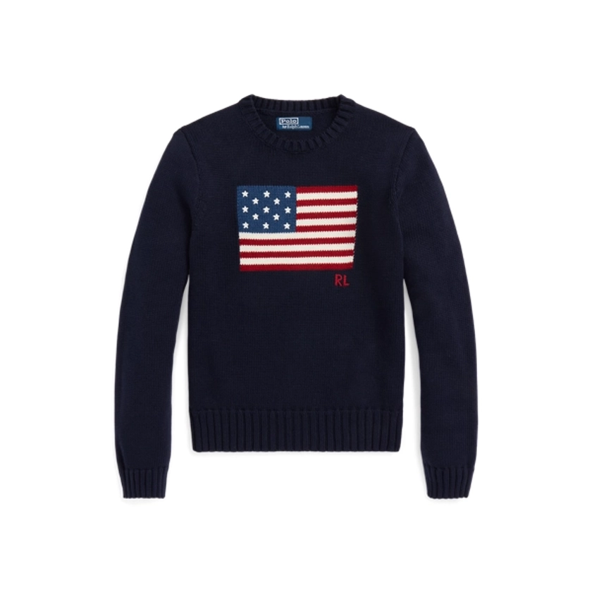 Pull drapeau à col rond en coton pour femme | Ralph Lauren® FR