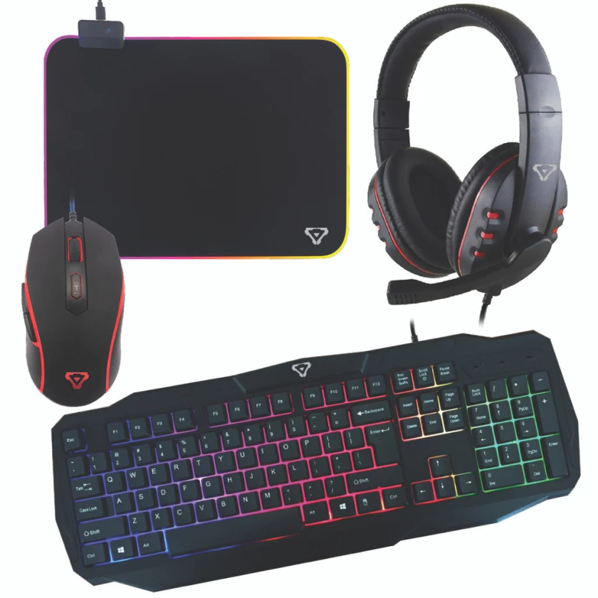 Laser Gaming RGB Combo Set with Keyboard, Mouse, Headset & Pad