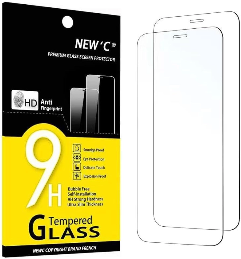 NEW'C Lot de 2, Verre Trempé pour iPhone 12, 12 Pro (6.1), Film Protection écran -sans Bulles d'air -Ultra Résistant (0,33mm HD Ultra Transparent) Dureté 9H Glass