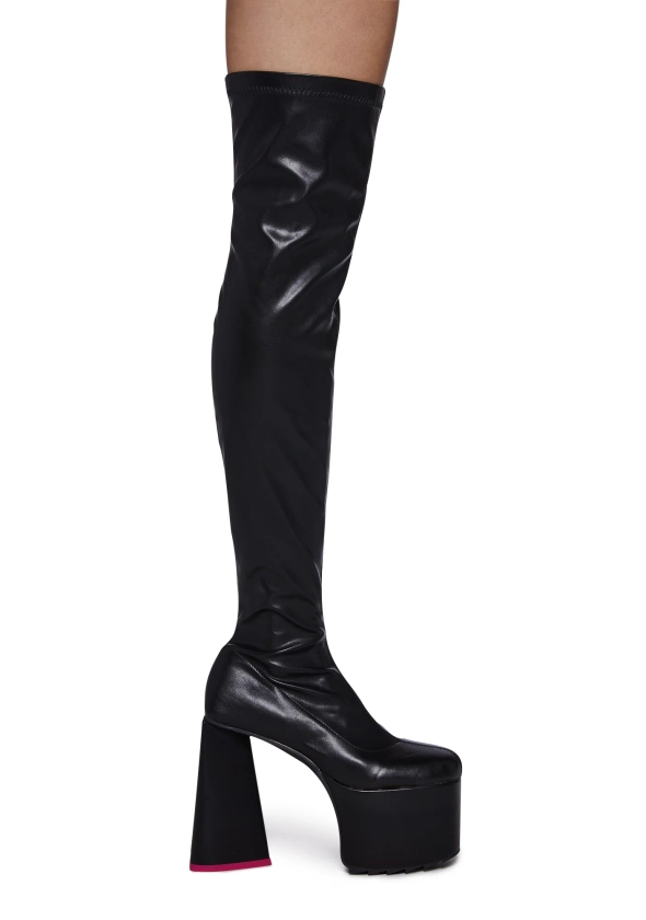 Lamoda Heart Heel Thigh High Boots - Black/Pink