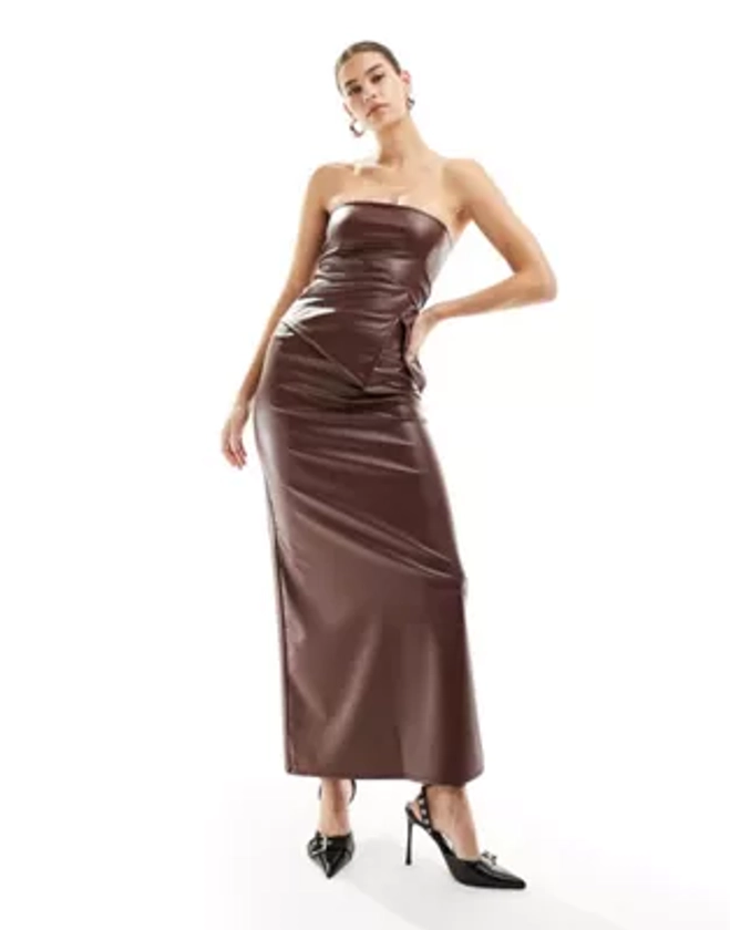 ASOS DESIGN faux leather maxi skirt co ord in chocolate | ASOS