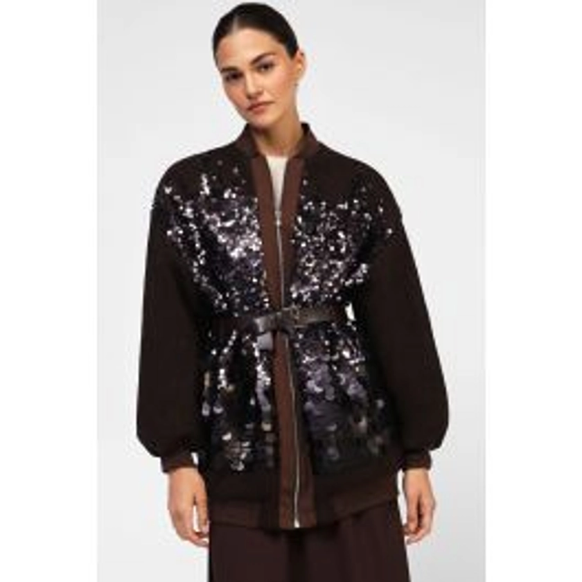 Giubbotto bomber con paillettes e zip