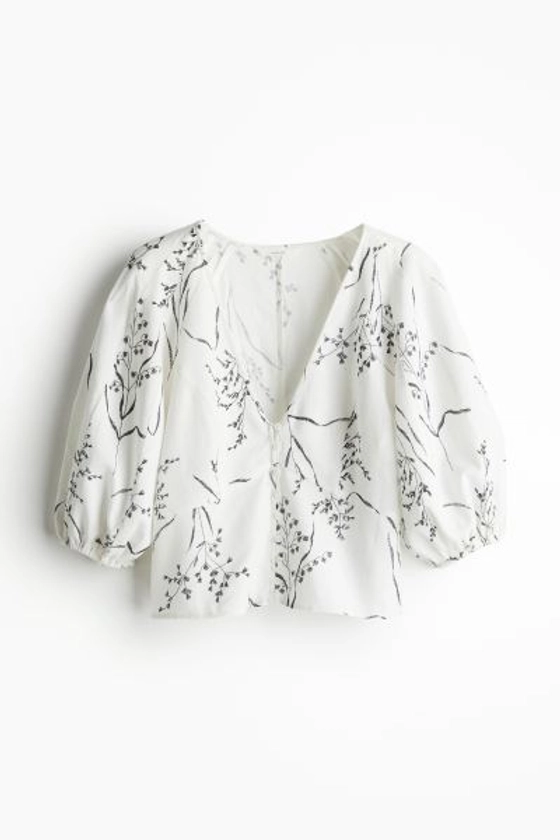 Linen-blend Blouse - White/patterned - Ladies | H&M US