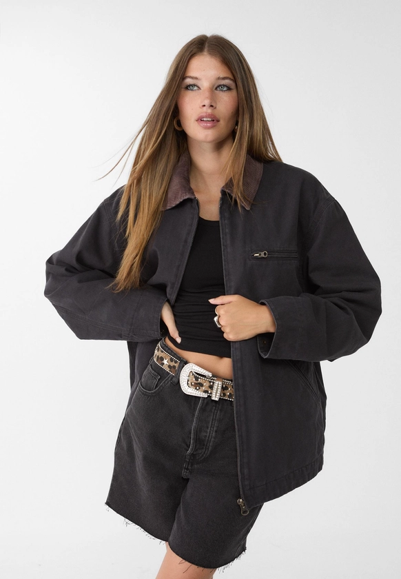 Jacket with pockets and a contrast collar - Women's Jackets | Stradivarius United Kingdom