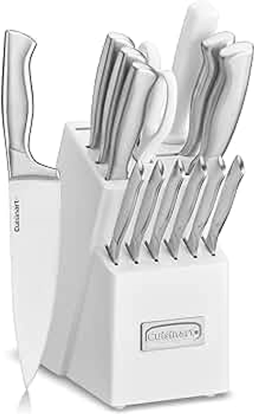 Cuisinart C77SS-15PK 15-Piece Stainless Steel Hollow Handle Block Set, Glossy White