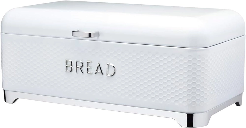 KitchenCraft Lovello Bread Bin, White Bread Bin, Textured Retro Bread Bin, 42 x 22 x 18 cm, White