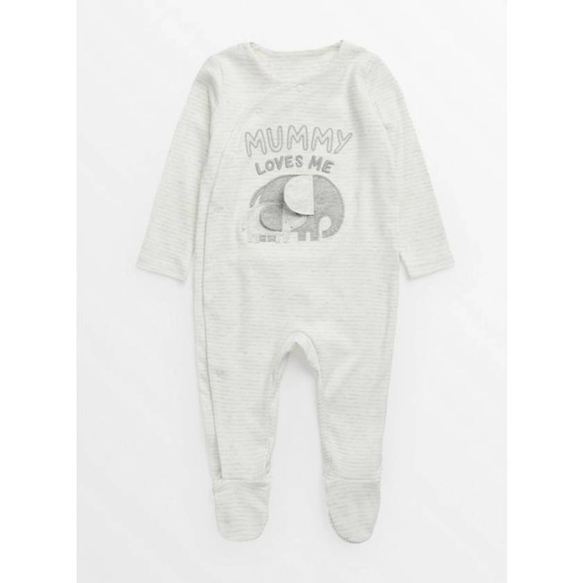 Buy Grey Mummy Loves Me Elephant Sleepsuit Up to 3 mths | Sleepsuits and pyjamas | Tu
