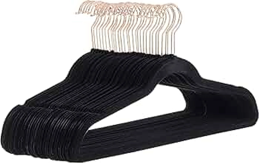 Amazon Basics Slim, Velvet, Non-Slip Sturdy Suit Clothes Hangers, Pack of 30, Black/Rose Gold