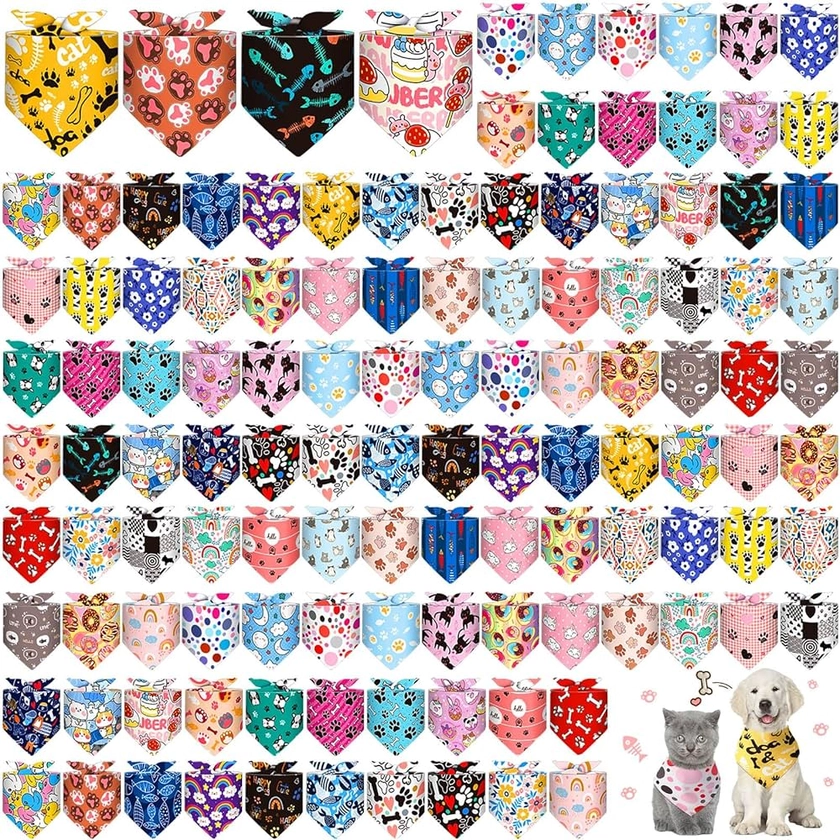 Amazon.com : Amylove 120 Pieces Dog Bandanas Bulk Holiday Triangle Dog Pack Pumpkin Puppy Kerchief Bandana Adjustable Pet Scarf for Pet Dog Cat Costume Accessories Decoration (Cartoon) : Pet Supplies