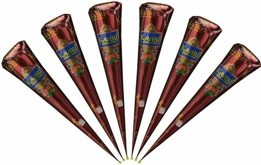 6 Fresh Quality Kaveri Dark Brown Natural Henna Mehndi Cones Temperory Tattoos