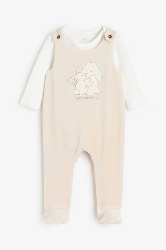 Bodysuit & Velour Romper - Powder pink/Bunnies - Kids | H&M AU