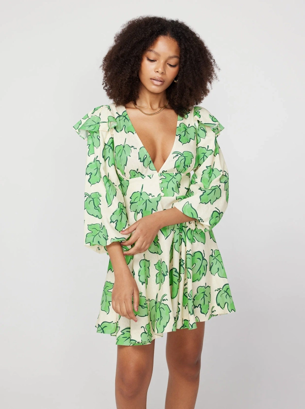 Cordelia Green Vine Leaf Mini Dress | KITRI Studio