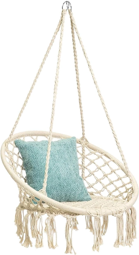 Hammock Swing Chair for 2-12 Years Old Kids,Handmade Knitted Macrame Hanging Swing Chair for Indoor,Bedroom,Yard,Garden- 230 Pound Capacity Off-White- 25.59" L x 18.11" W x 34.25" H