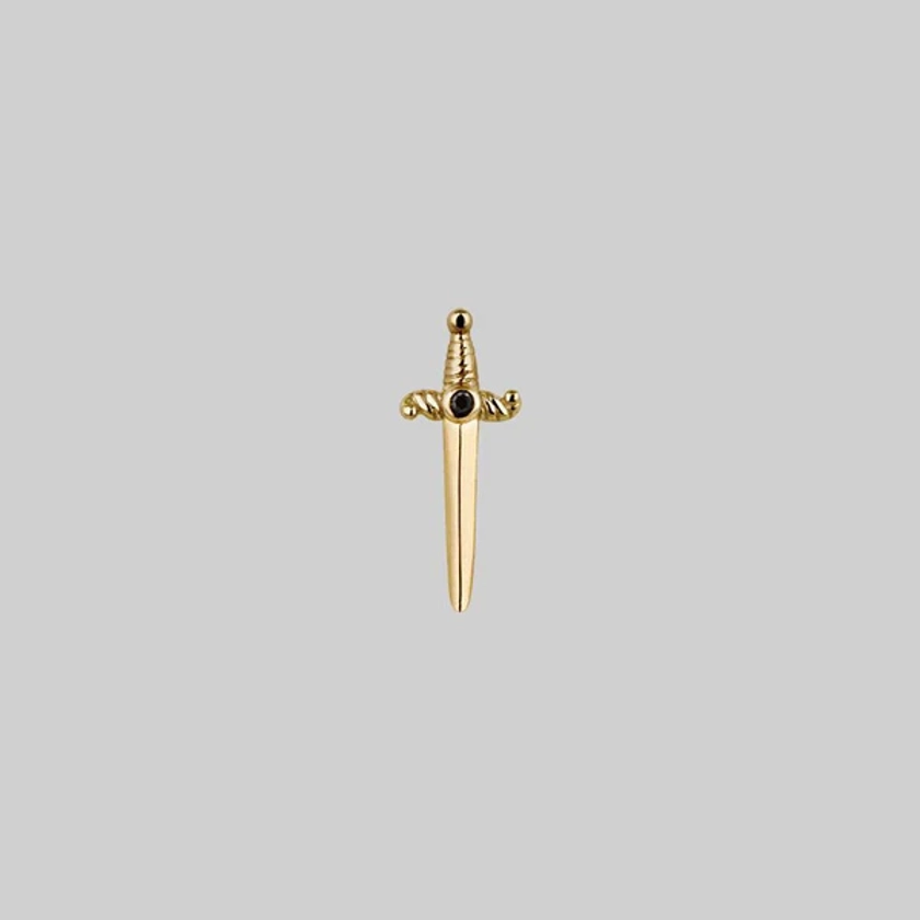 BETRAYAL. Gold & Black Spinel Dagger Earring - Helix/Tragus