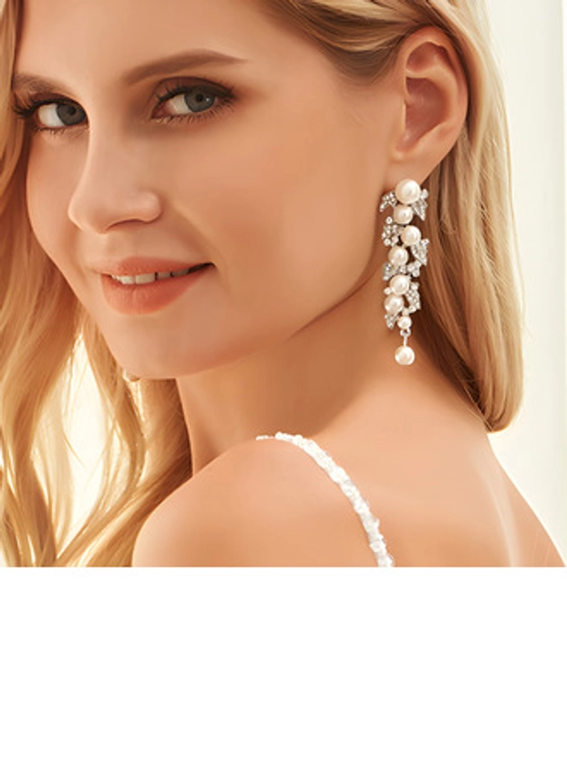 [€ 8.00] Luxueux pearl/zircon cubique boucles d'oreilles (011106513)