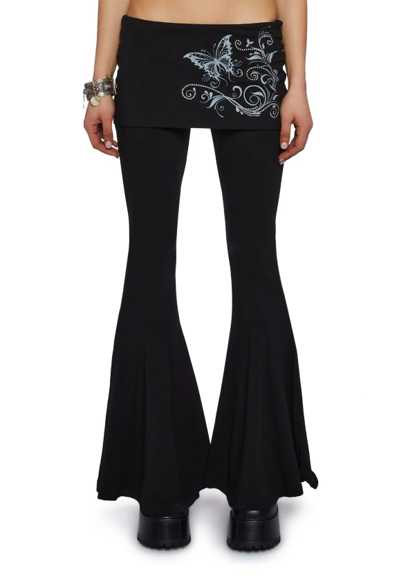 Current Mood Butterfly Flare Pants- Black