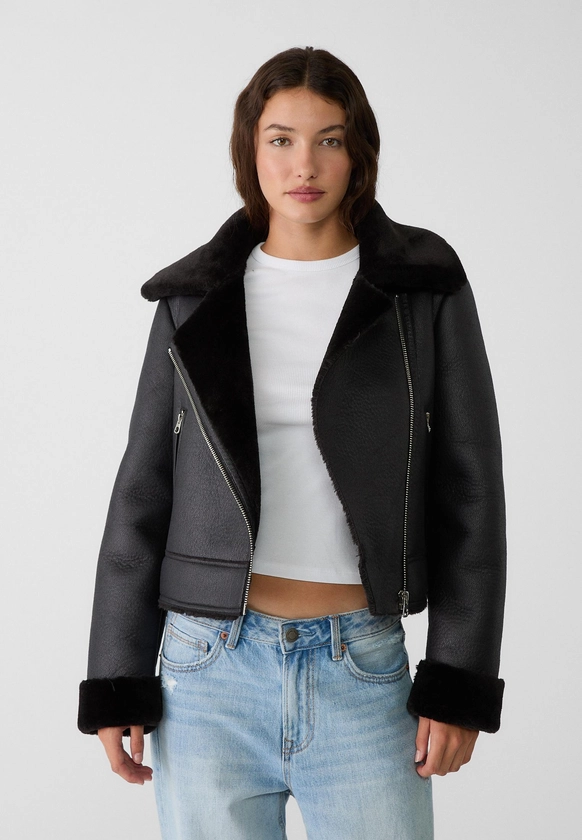 Faux leather double-faced biker jacket - Women's Jackets | Stradivarius Italy