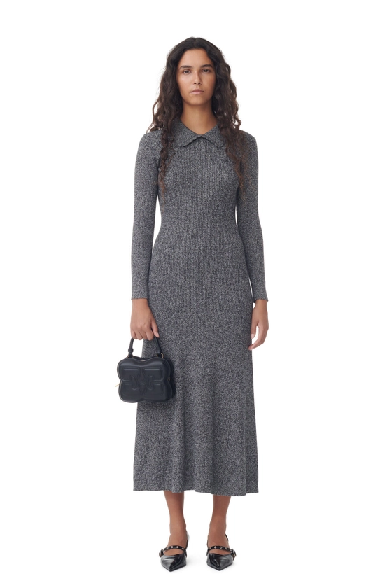 Ebony Melange Grey Collar Maxi Dress | GANNI US