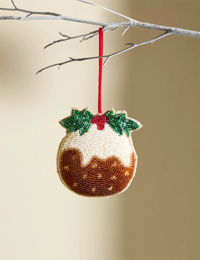 Beaded Christmas Pudding Hanging Decoration | M&S Collection | M&S