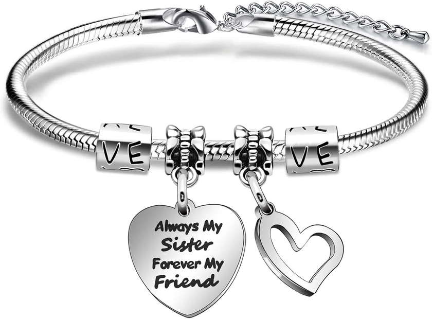 YESPTONRY Always My Sister Forever My Friend Sister Heart Bracelet Jewellery Christmas Birthday Gift