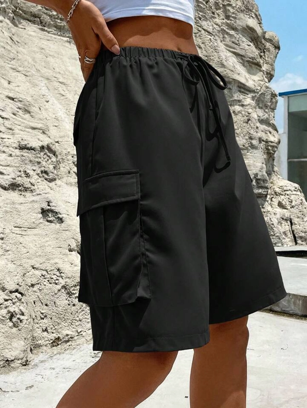 SHEIN EZwear Flap Pocket Side Drawstring Waist Cargo Shorts | SHEIN EUQS