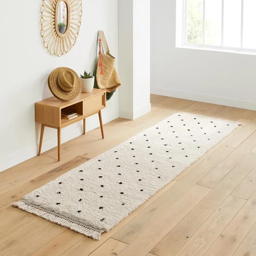 Tapis de couloir style berbère, Ava - Blanc/noir - 80 x 200 cm | Leroy Merlin