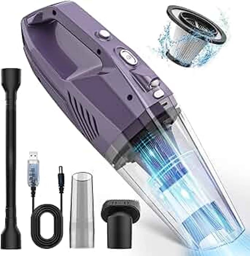 Handheld Vacuum Cordless,Car Vacuum Cleaner Portable Wireless with LED Light Washable HEPA Filter,Low-Noise Lightweight Mini Hand Vacuum Cordless Rechargeable for Car,Office and Home Cleaning