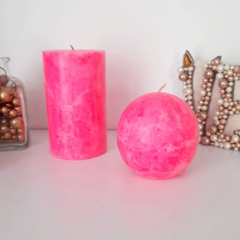 Bright Pink Candle. Hot Pink Decorative Candles. Fluorescent Pink Pillar Candles. Neon Pink Girly Home Decor. - Etsy