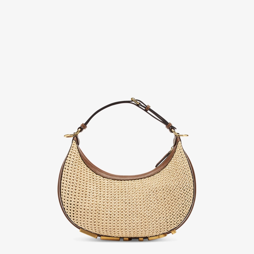 Fendigraphy SmallSac en macramé beige et cuir marron