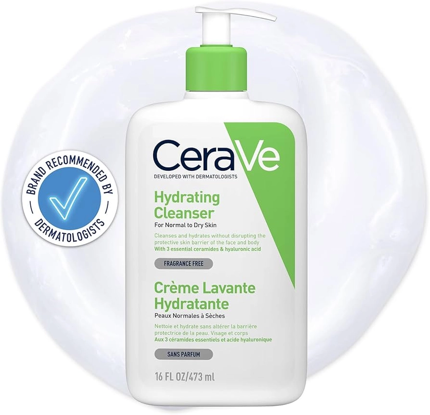 CeraVe Hydrating Cleanser for Normal to Dry Skin 473ml with Hyaluronic Acid & 3 Essential Ceramides