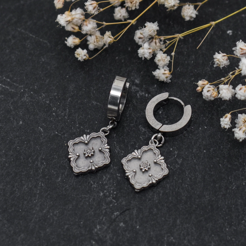 Silver Fleur Huggie Earrings | Fux Jewellery