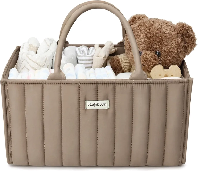 Blissful Diary Baby Diaper Caddy Basket, Stylish Baby Diaper Caddy Organizer, Storage Basket for Diapers - Baby Gift Registry for Newborn Baby Shower List and Baby Must Haves Essentials - Mocha Brown