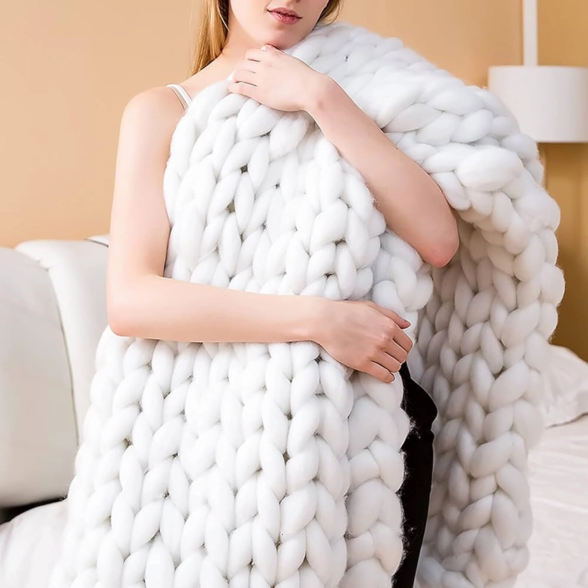 XWCG Chunky Knit Blanket Soft Throw Blanket Cozy And Warm Knit Blanket Blend Throw Sofa Chair Home Decor Chunky Knit Blanket Handmade Throw Blankets,White,60 * 60cm : Amazon.co.uk: Home & Kitchen