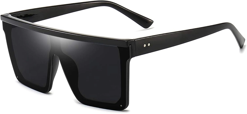 Dollger Square Oversized Sunglasses for Women Men Fashion Flat Top Big Black Frame Shades