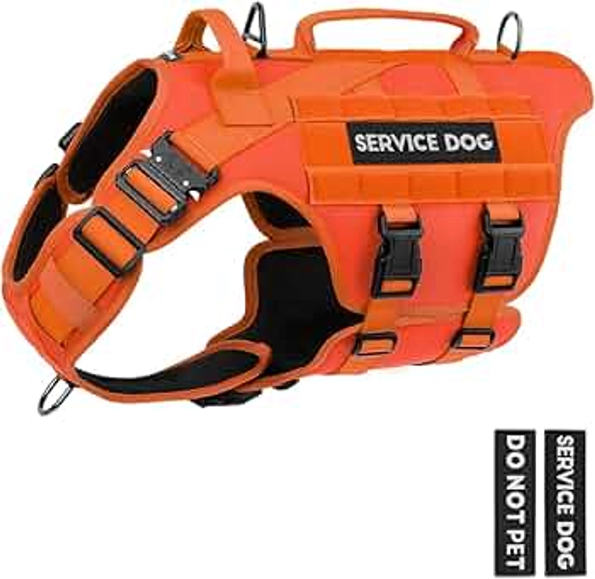 Tactical Dog Harness - PETNANNY Dog Harness Service Dog Vest for Large Breed Dog, Hook and Loop Panel for Service Dog Patchs, Work Dog MOLLE Vest with Handle for Walking Hiking Training(Orange,L)