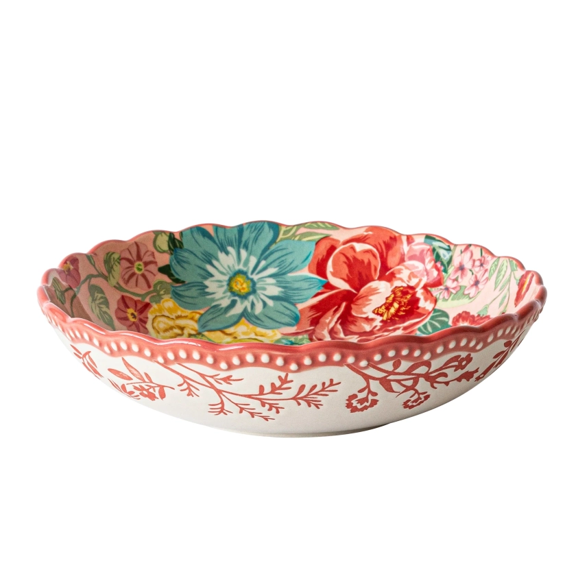 The Pioneer Woman Fancy Flourish Round Stoneware Pasta Bowl, Pink