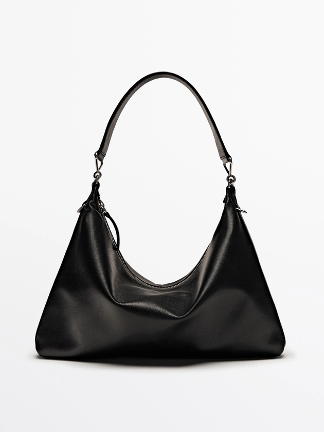 Sac en cuir nappa à double anse · Blanc, Noir · Accessoires | Massimo Dutti