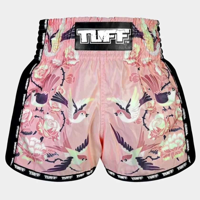 TUFF MSC123 Pink Birds With Roses New Retro Style Shorts